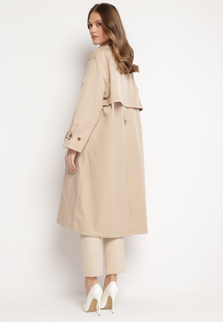 jus de pom Palton Trenci Bej Oversize cu Nasturi Kalei