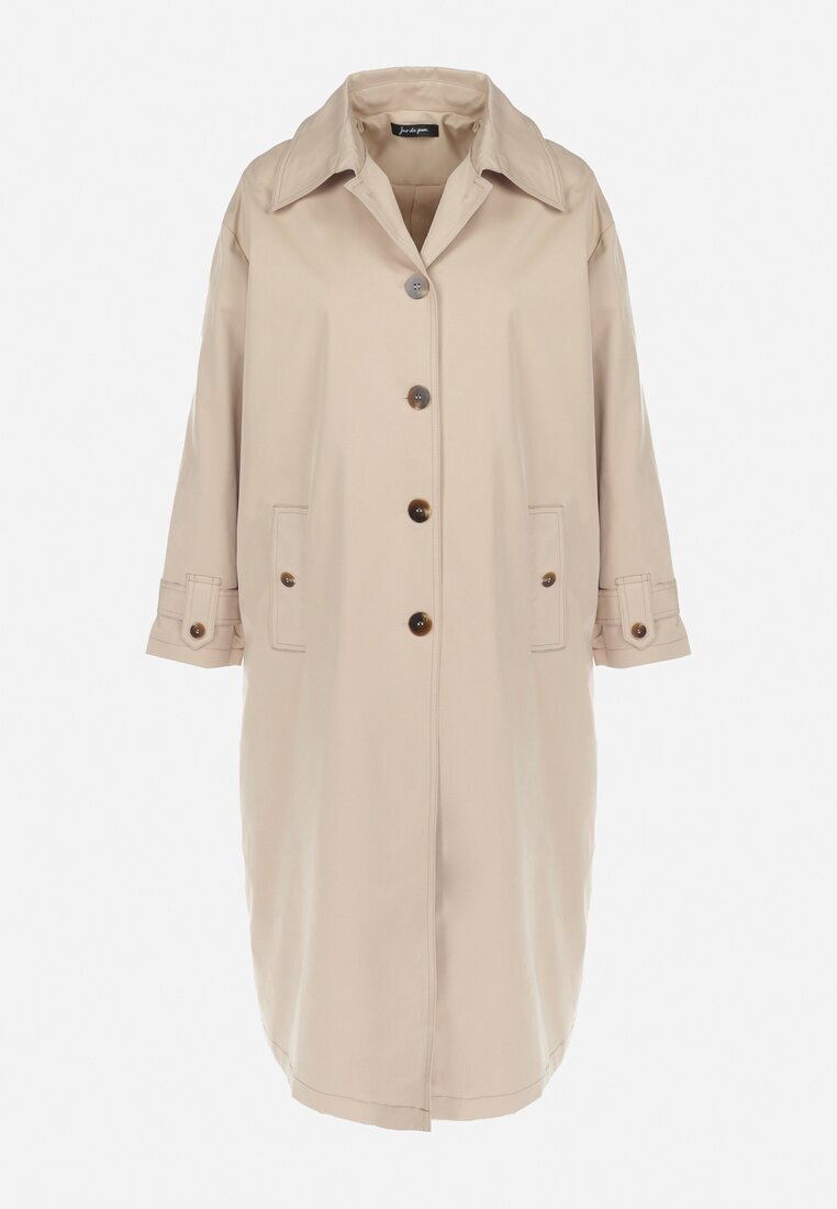jus de pom Palton Trenci Bej Oversize cu Nasturi Kalei