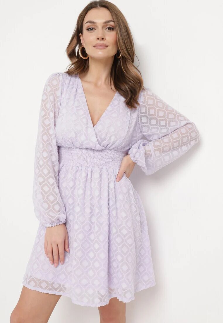 jus de pom Rochie Mov de Cocktail cu elastic în talie și model geometric pe plasă Actipisa