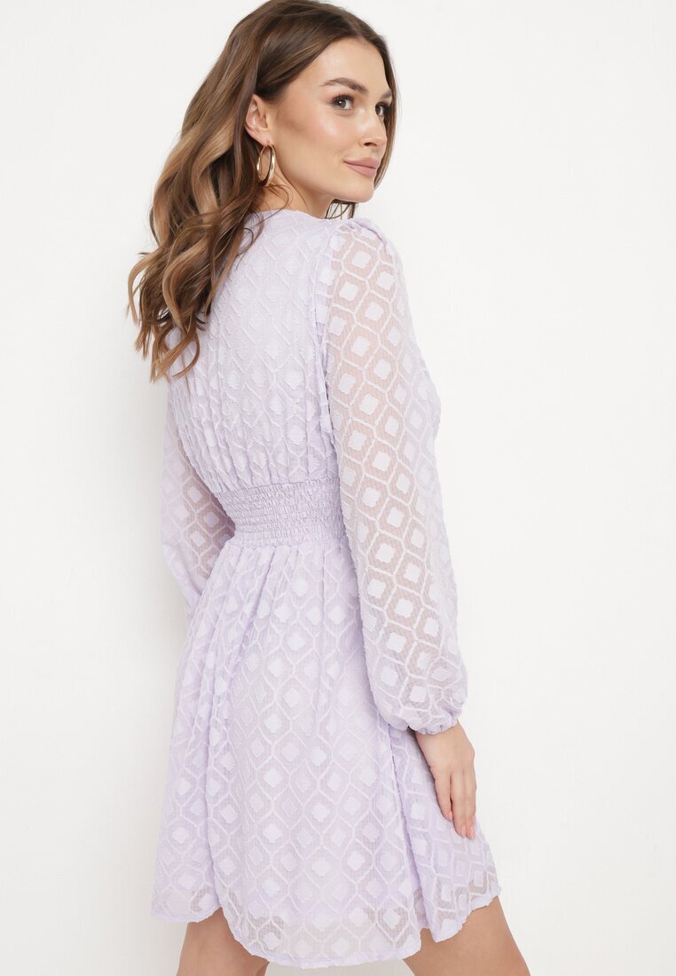 jus de pom Rochie Mov de Cocktail cu elastic în talie și model geometric pe plasă Actipisa