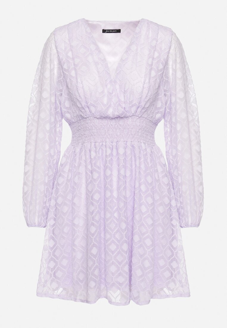jus de pom Rochie Mov de Cocktail cu elastic în talie și model geometric pe plasă Actipisa