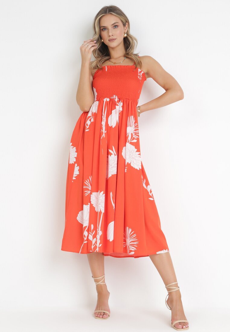 jus de pom Rochie Portocalie Midi cu bretele Florală Godeberta