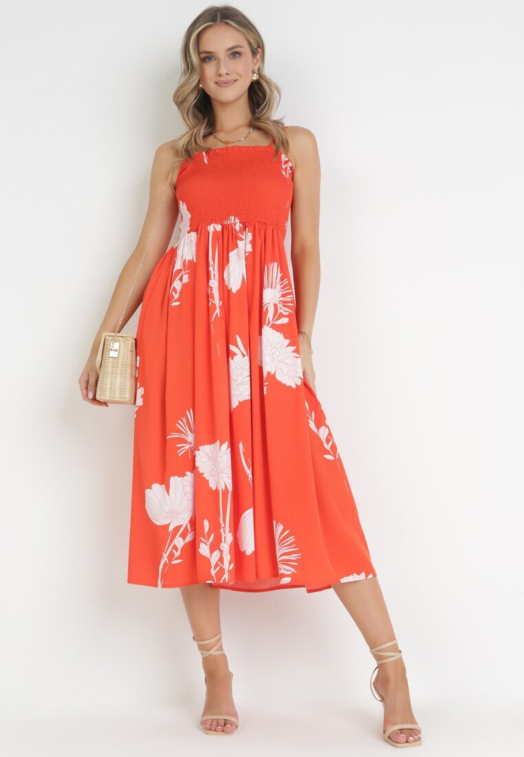 jus de pom Rochie Portocalie Midi cu bretele Florală Godeberta