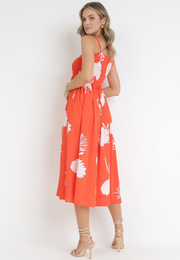 jus de pom Rochie Portocalie Midi cu bretele Florală Godeberta