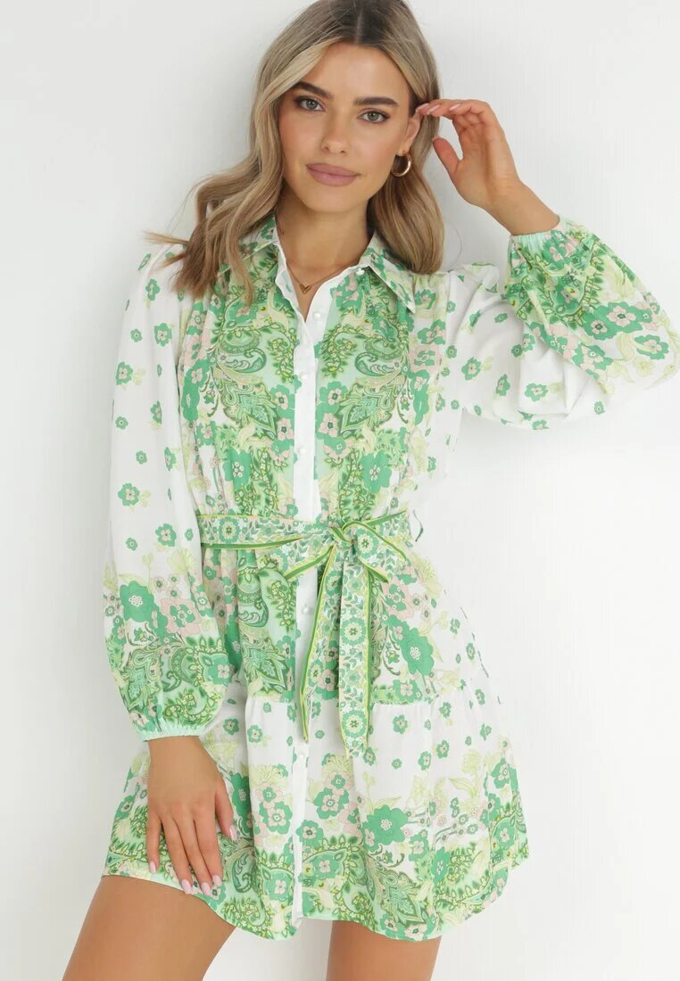jus de pom Rochie tip cămașă verde deschis cu nasturi și elastic în talie Melija