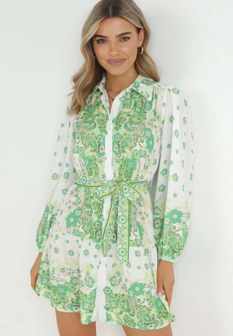 jus de pom Rochie tip cămașă verde deschis cu nasturi și elastic în talie Melija