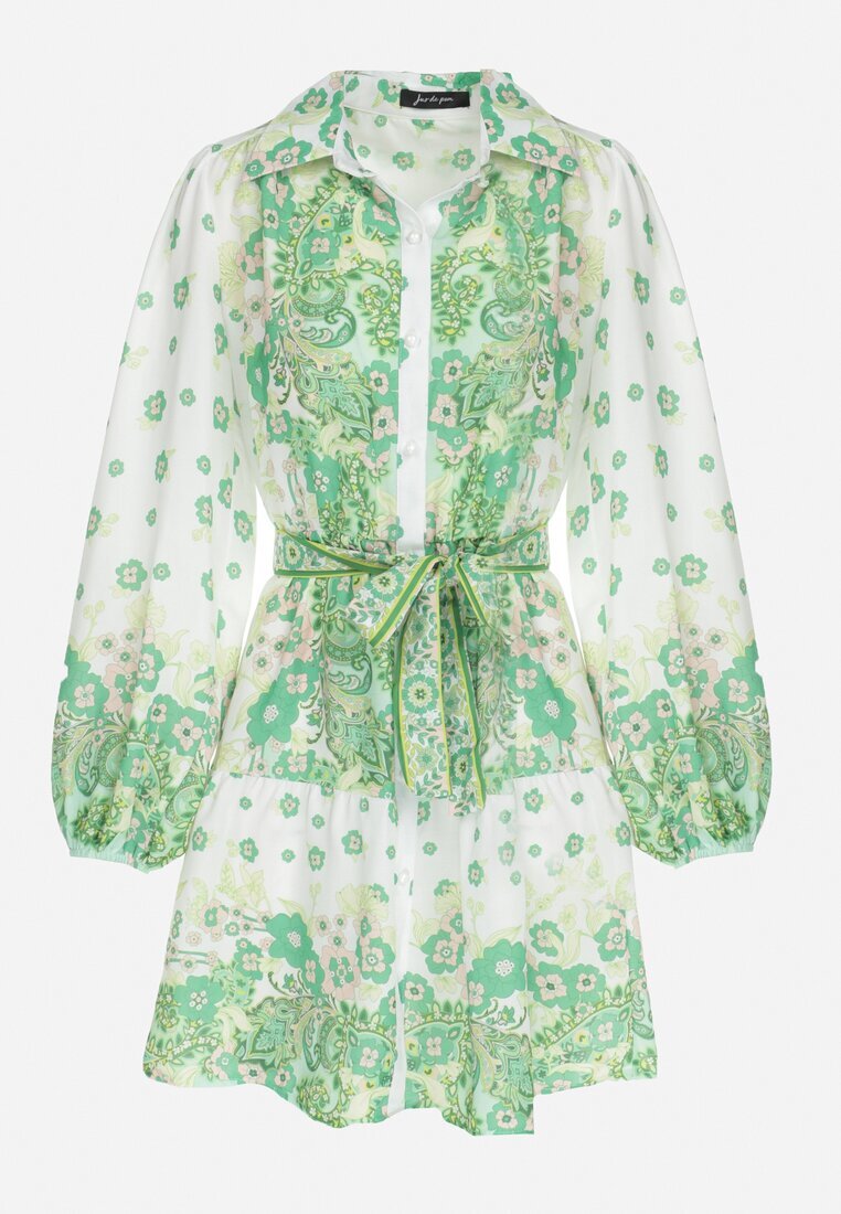 jus de pom Rochie tip cămașă verde deschis cu nasturi și elastic în talie Melija