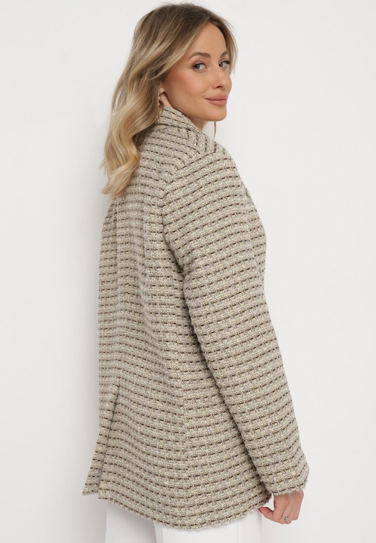 jus de pom Sacou Gri-bej de Tweed Retro cu un singur rând de nasturi Asaretta