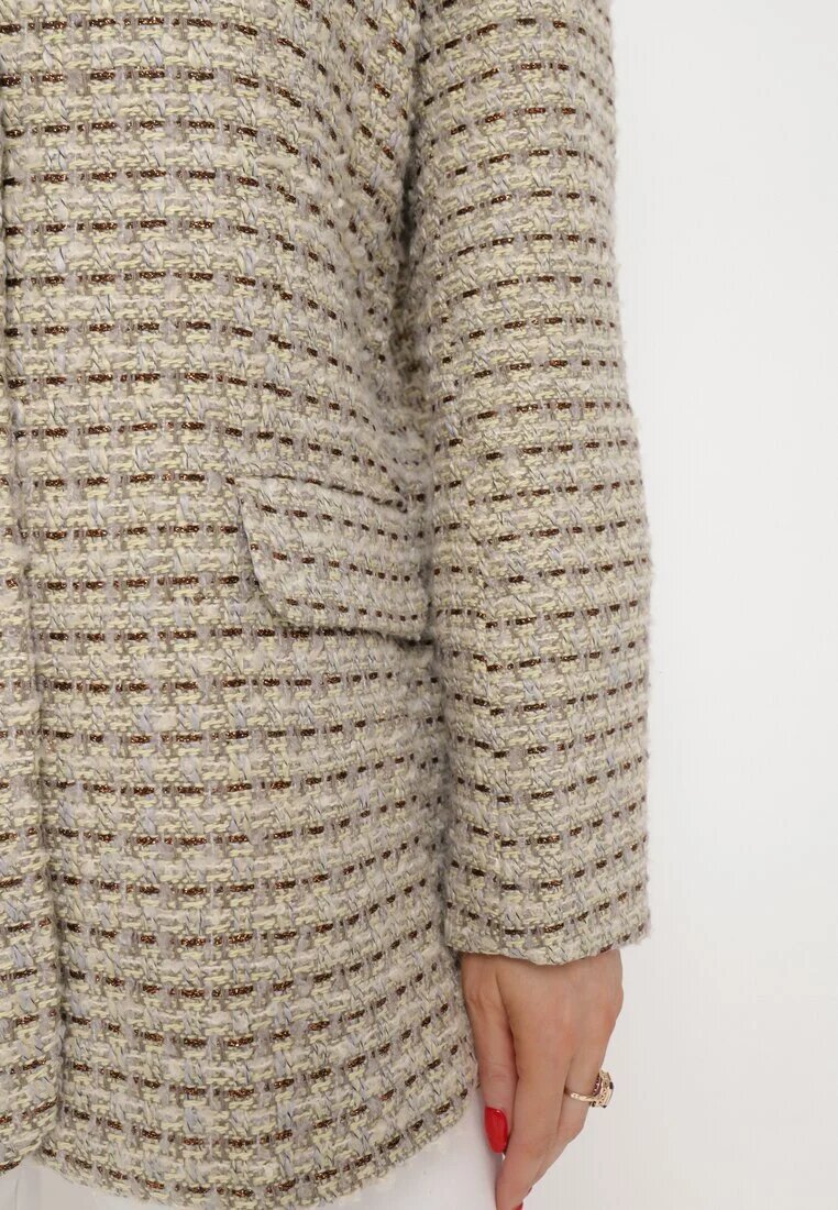 jus de pom Sacou Gri-bej de Tweed Retro cu un singur rând de nasturi Asaretta