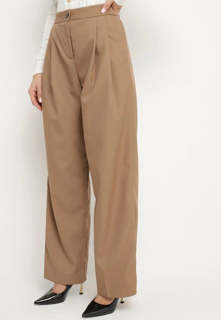 jusdepom Pantaloni de costum Bej închis Largi High Waist Nalinas