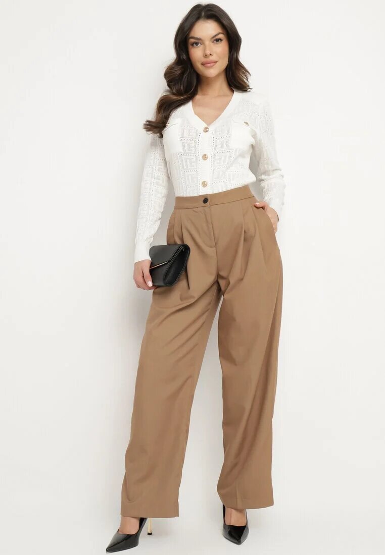 jusdepom Pantaloni de costum Bej închis Largi High Waist Nalinas