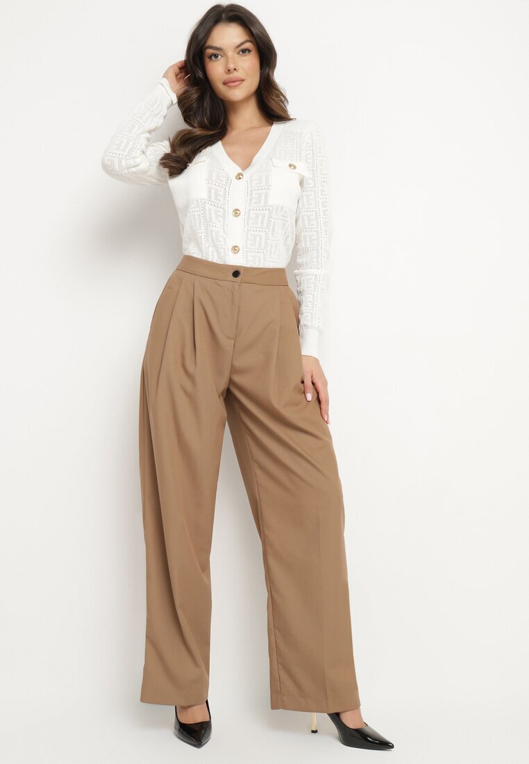 jusdepom Pantaloni de costum Bej închis Largi High Waist Nalinas