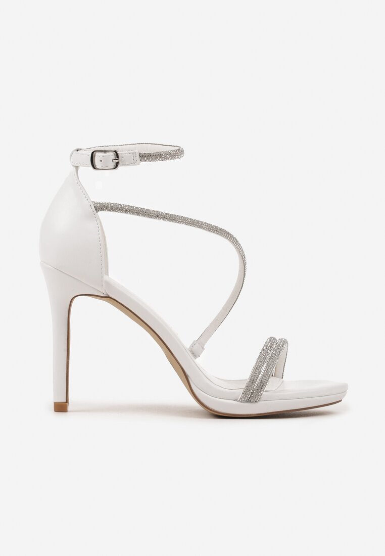 kafeini Sandale Albe Stiletto cu Barete cu Zirconii Marinea