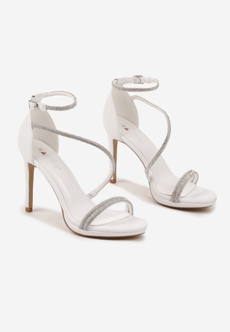 kafeini Sandale Albe Stiletto cu Barete cu Zirconii Marinea