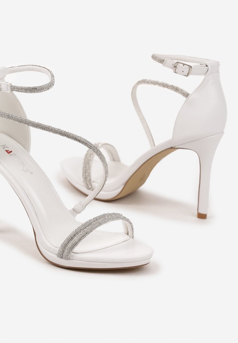 kafeini Sandale Albe Stiletto cu Barete cu Zirconii Marinea