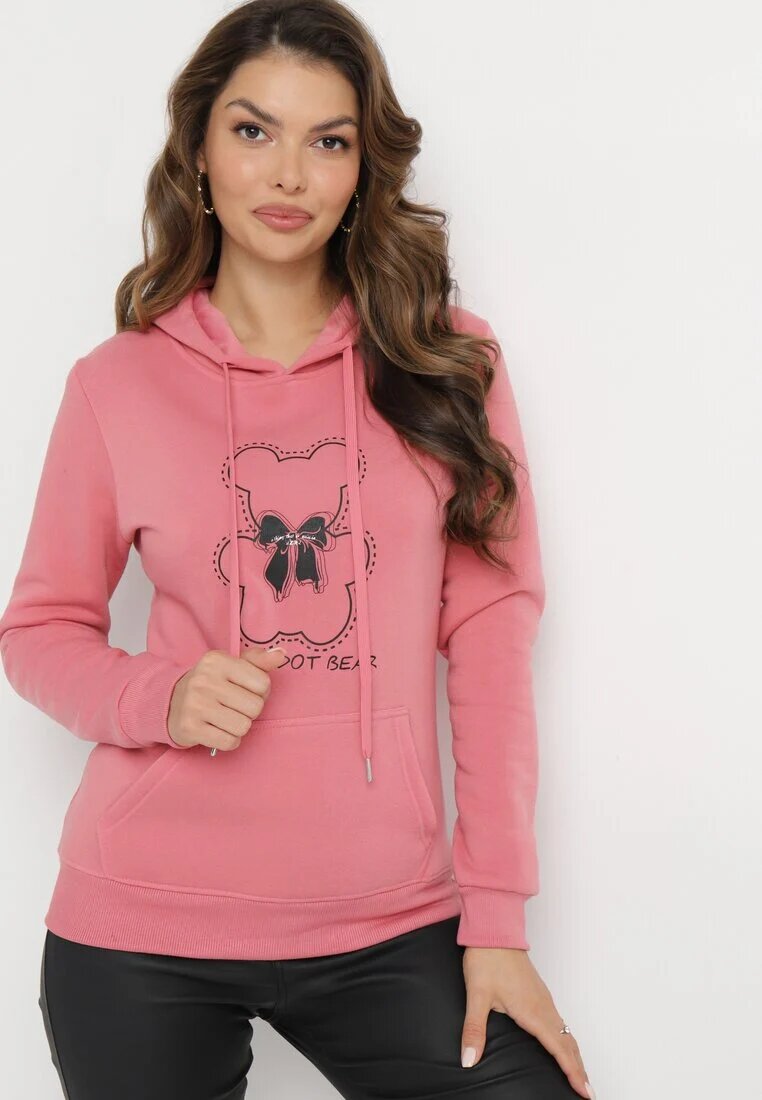 kamaella Hanorac clasic roz cu fleece model pulover decorat cu imprimeu Lettora