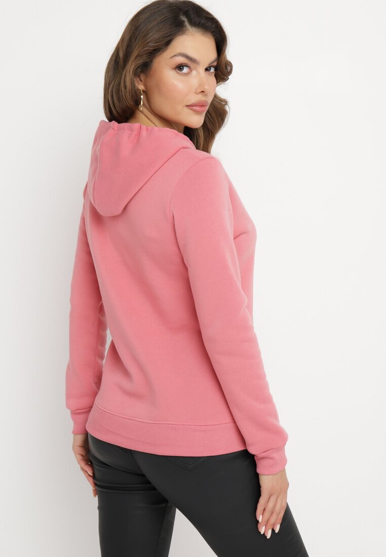 kamaella Hanorac clasic roz cu fleece model pulover decorat cu imprimeu Lettora