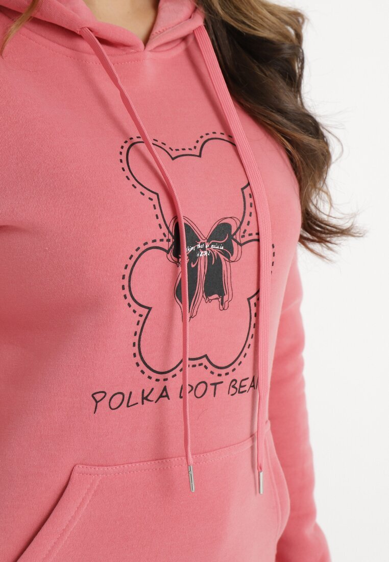 kamaella Hanorac clasic roz cu fleece model pulover decorat cu imprimeu Lettora