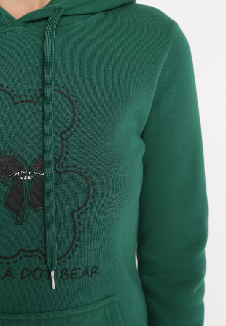 kamaella Hanorac clasic verde cu polar tip pulover și decorat cu imprimeu Lettora