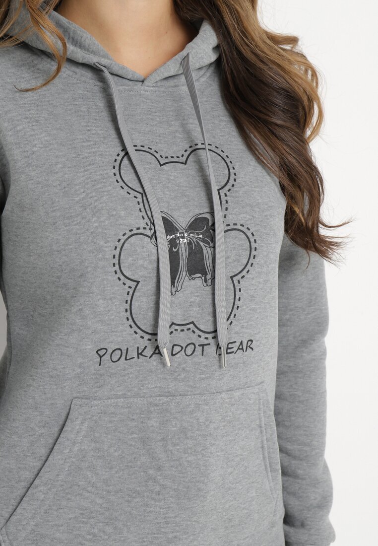 kamaella Hanorac Clasică Gri cu Fleece și Decorată cu Imprimeu Lettora