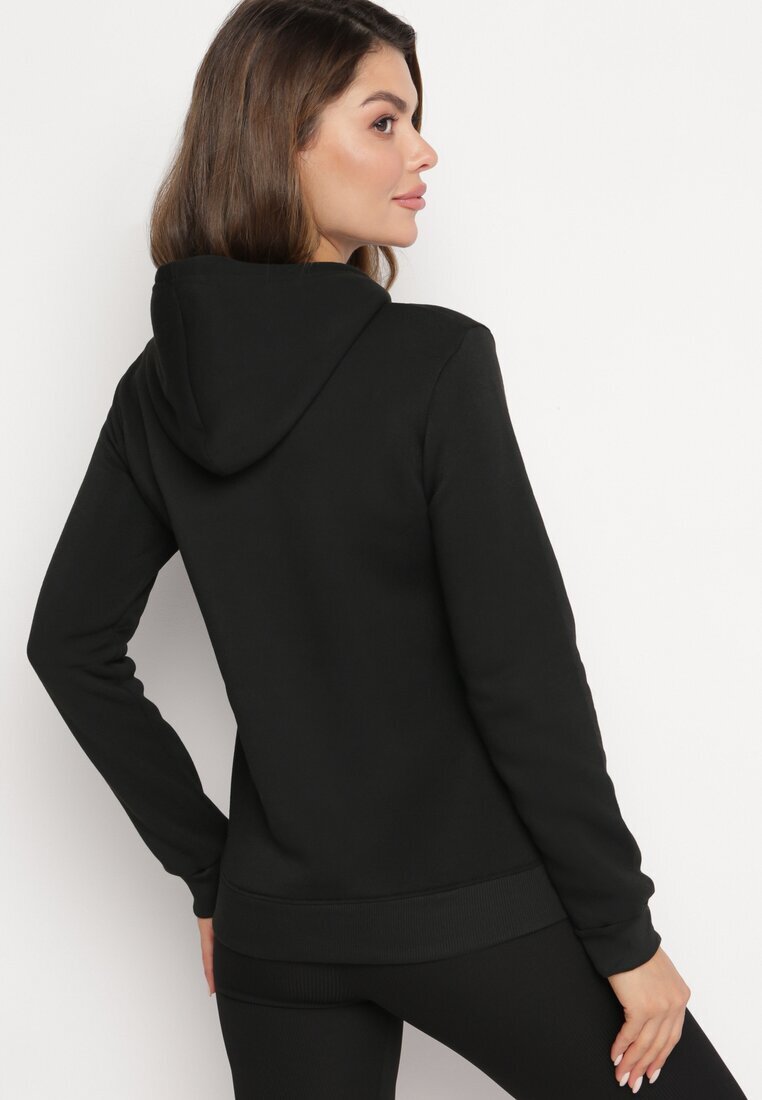 kamaella Hanorac Negru din fleece cu borduri elastice decorat cu imprimeu Mleza