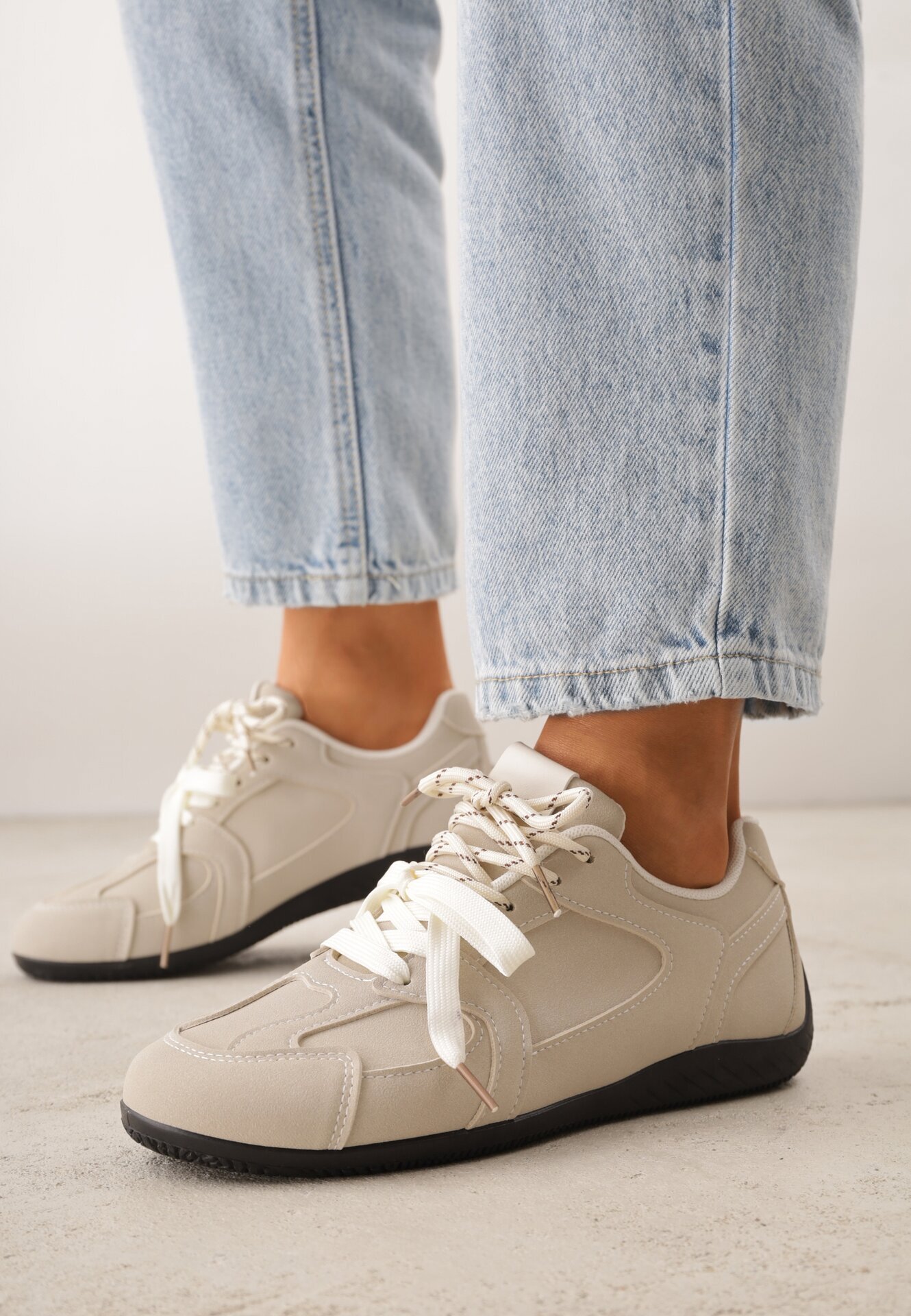 kang you Sneakers Bej Decorați cu cusături și șireturi duble Coraera