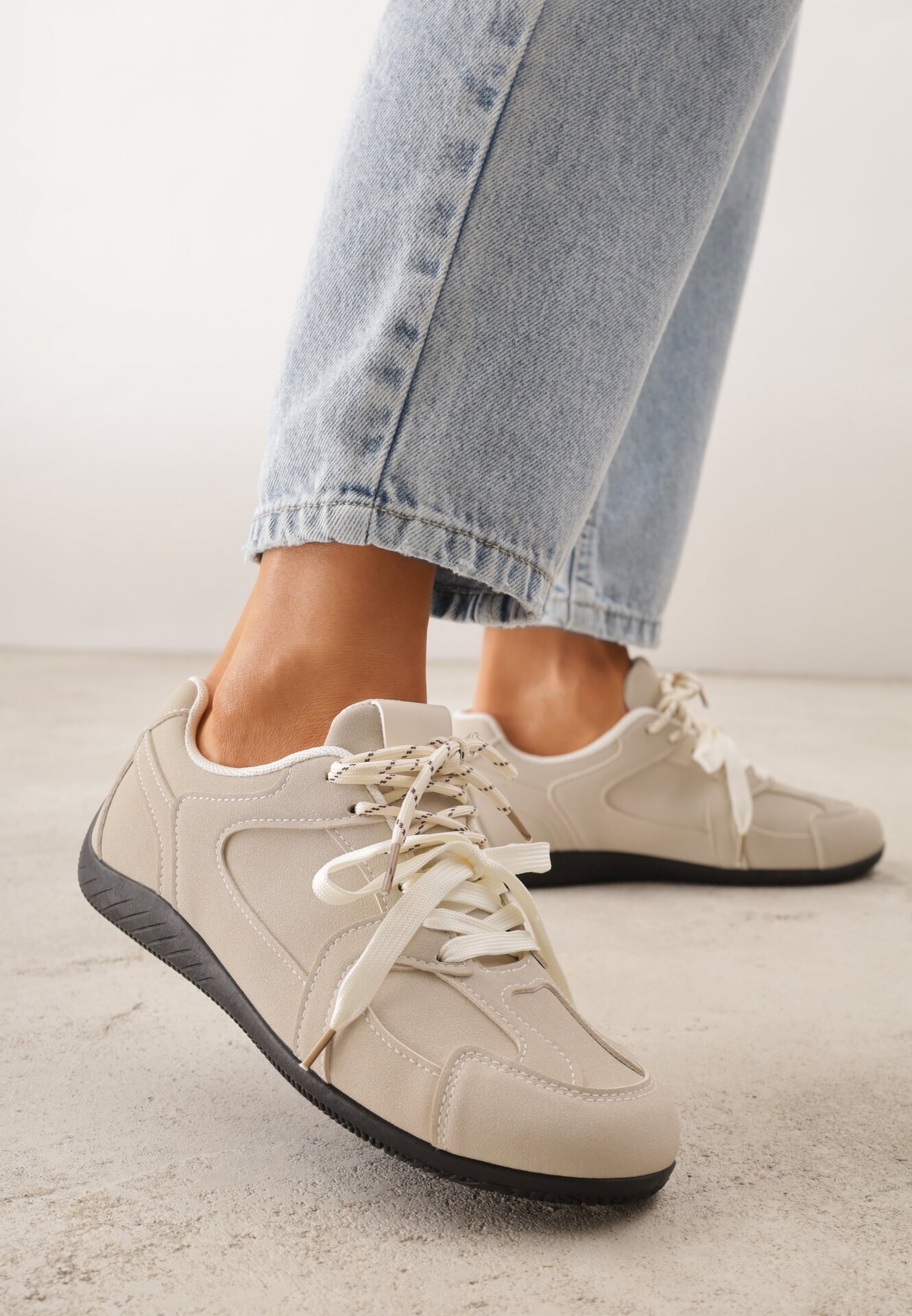 kang you Sneakers Bej Decorați cu cusături și șireturi duble Coraera