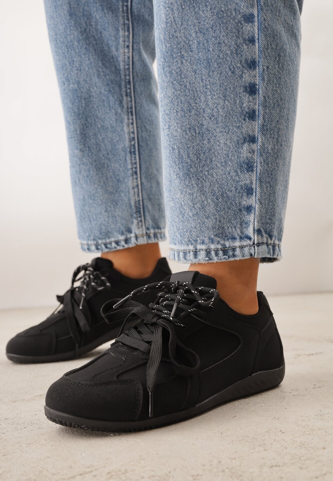kang you Sneakerși Negri Decorați cu cusături și șireturi duble Coraera