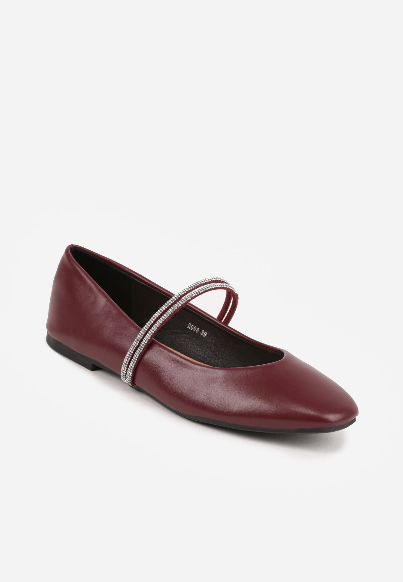 l.day Balerini Bordeaux tip slip-on cu baretă decorativă cu zirconii Rola