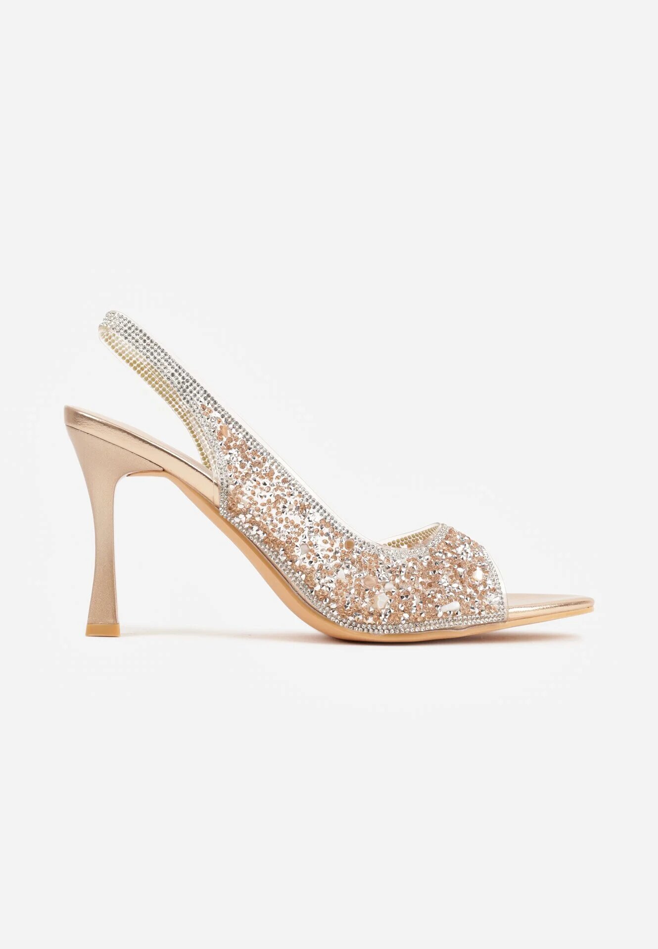 l.day Pantofi stiletto șampanie decorați cu zirconii și cu curea Falowena