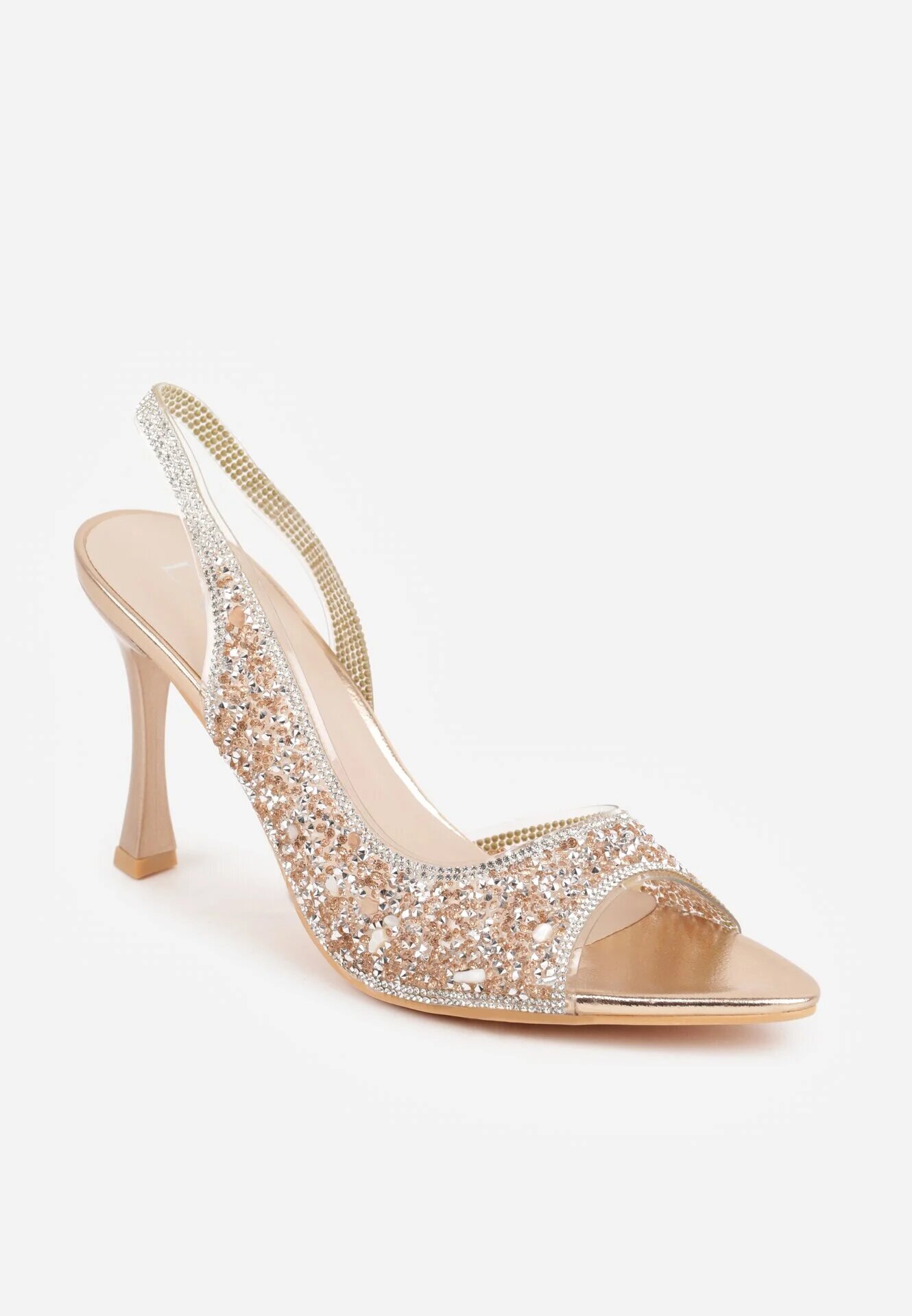 l.day Pantofi stiletto șampanie decorați cu zirconii și cu curea Falowena