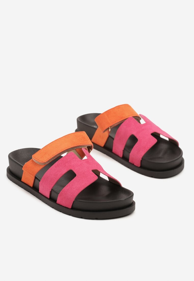 l.day Papuci Fucsia din Imitație de Velur cu Velcro cu Decupaje Decorative Nimiritha