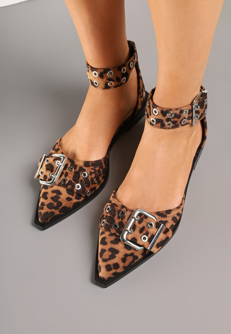la flor Pantofi stiletto leopard lăcuiți decorați cu catarame Clelione