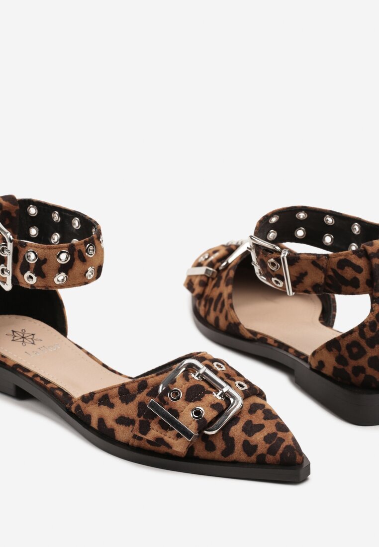 la flor Pantofi stiletto leopard lăcuiți decorați cu catarame Clelione