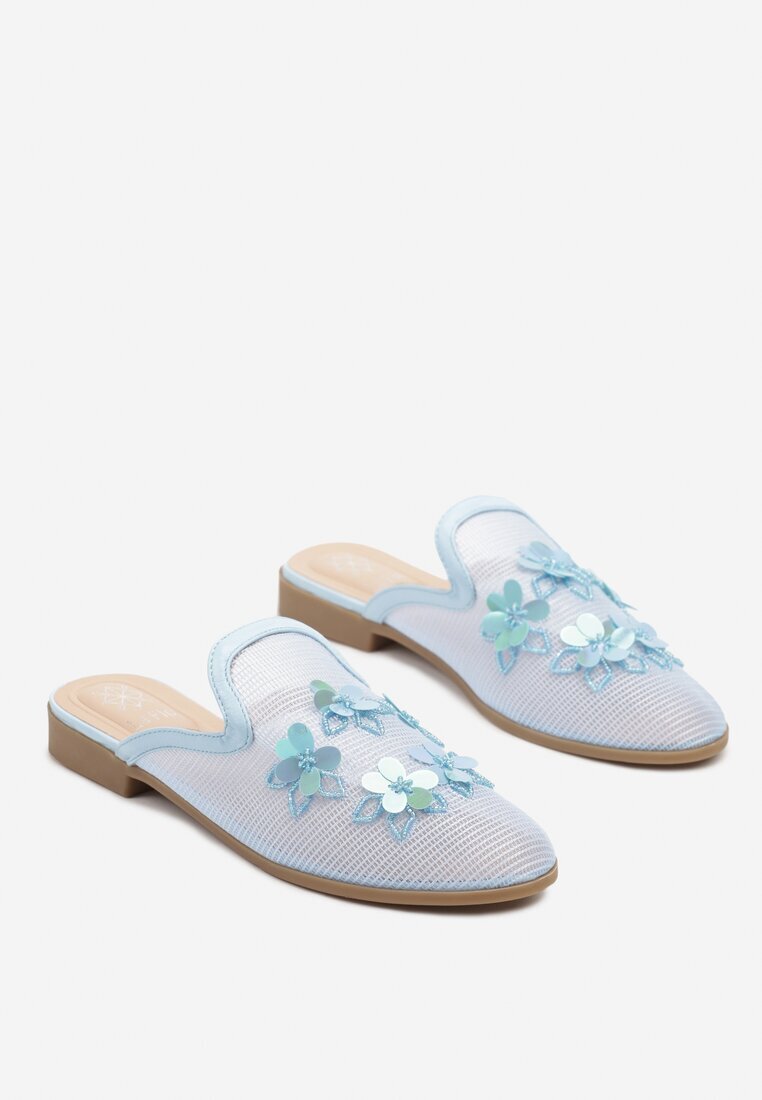 la flor Papuci Albastri din plasă Tip Mule cu flori 3D Vilmoi