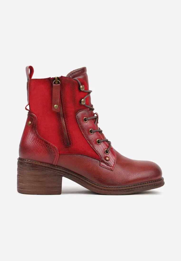 lady glory Botine Bordo-Roșii cu toc gros decorate cu fermoar Salittea