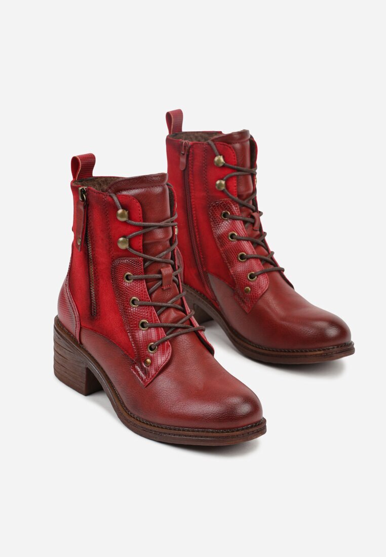 lady glory Botine Bordo-Roșii cu toc gros decorate cu fermoar Salittea