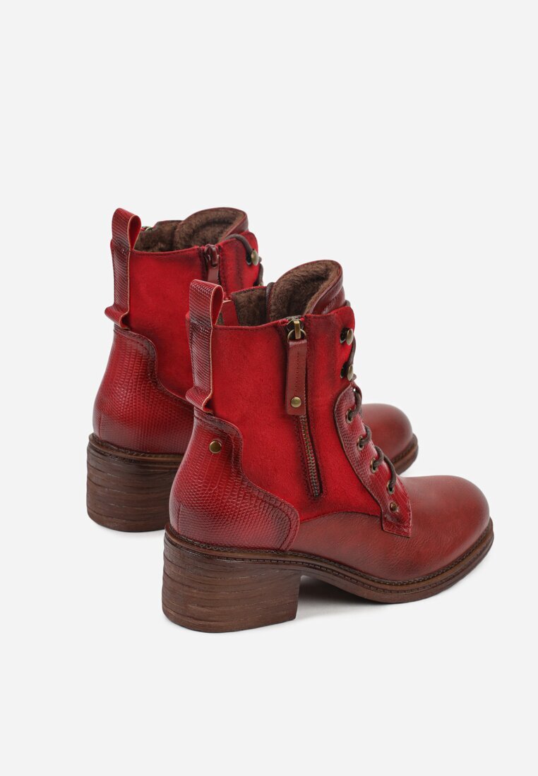 lady glory Botine Bordo-Roșii cu toc gros decorate cu fermoar Salittea