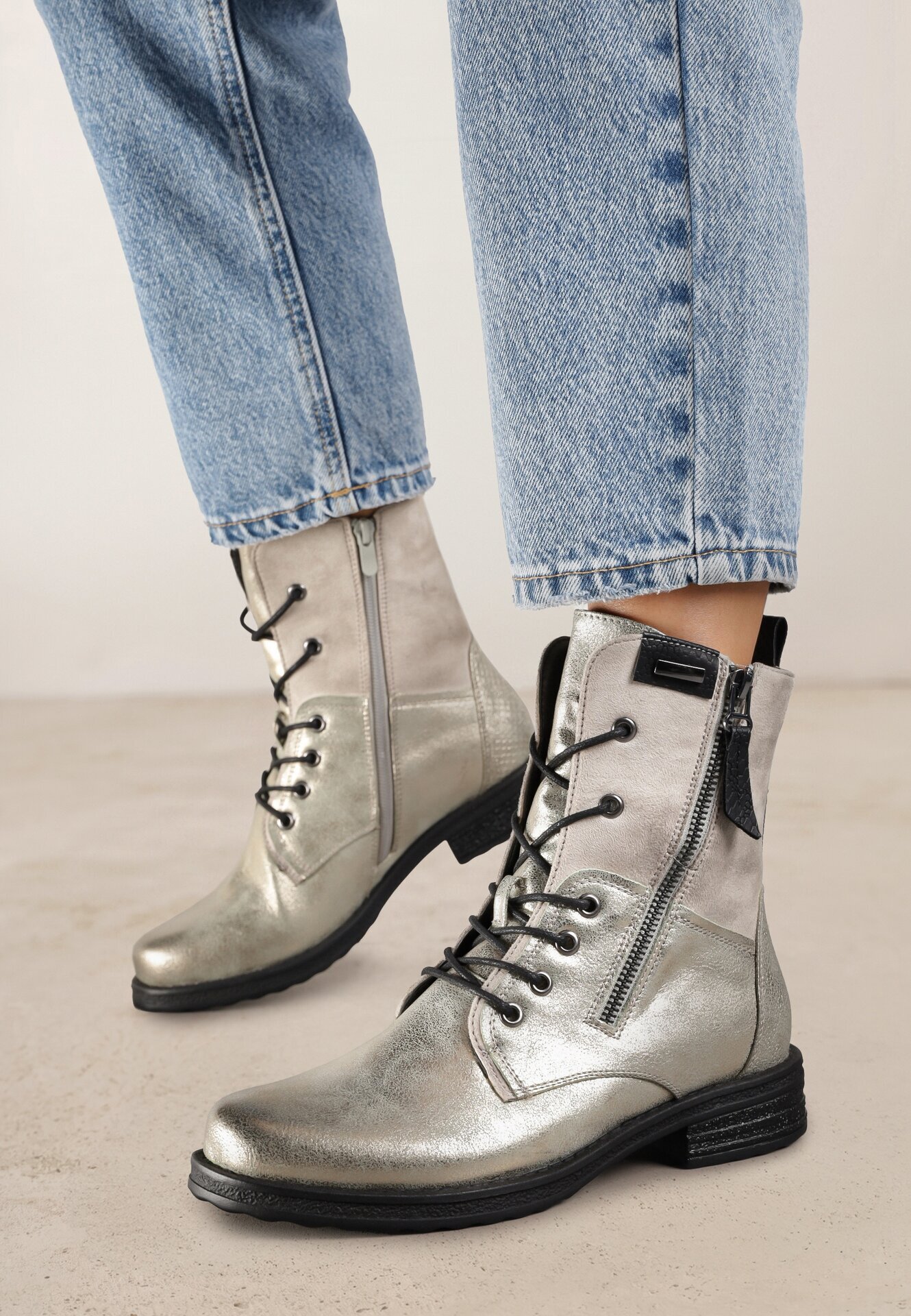 lady glory Botine Gri cu auriu
