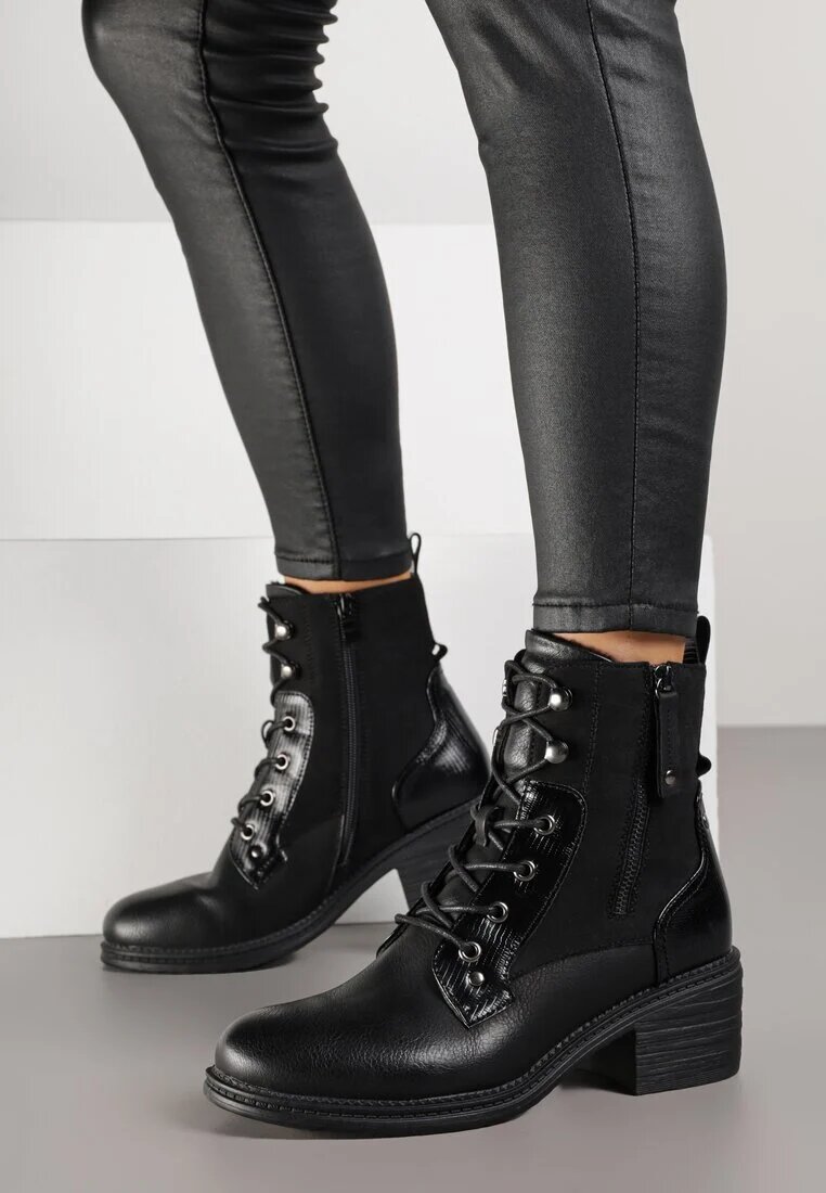 lady glory Ghete Negre cu Toc Bloc Decorate cu Fermoar Salittea