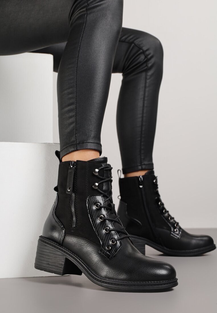 lady glory Ghete Negre cu Toc Bloc Decorate cu Fermoar Salittea
