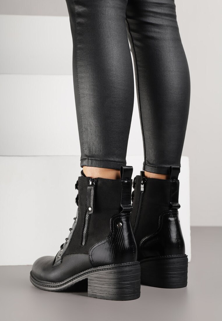 lady glory Ghete Negre cu Toc Bloc Decorate cu Fermoar Salittea