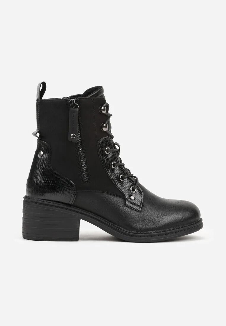 lady glory Ghete Negre cu Toc Bloc Decorate cu Fermoar Salittea