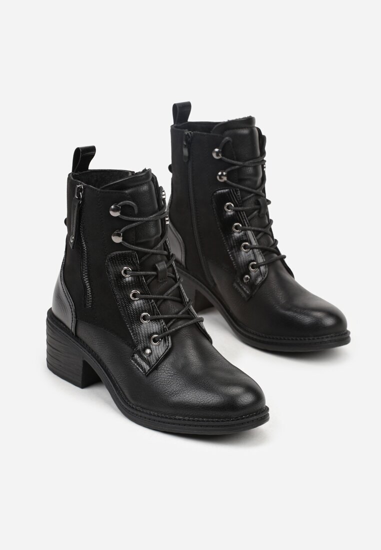 lady glory Ghete Negre cu Toc Bloc Decorate cu Fermoar Salittea