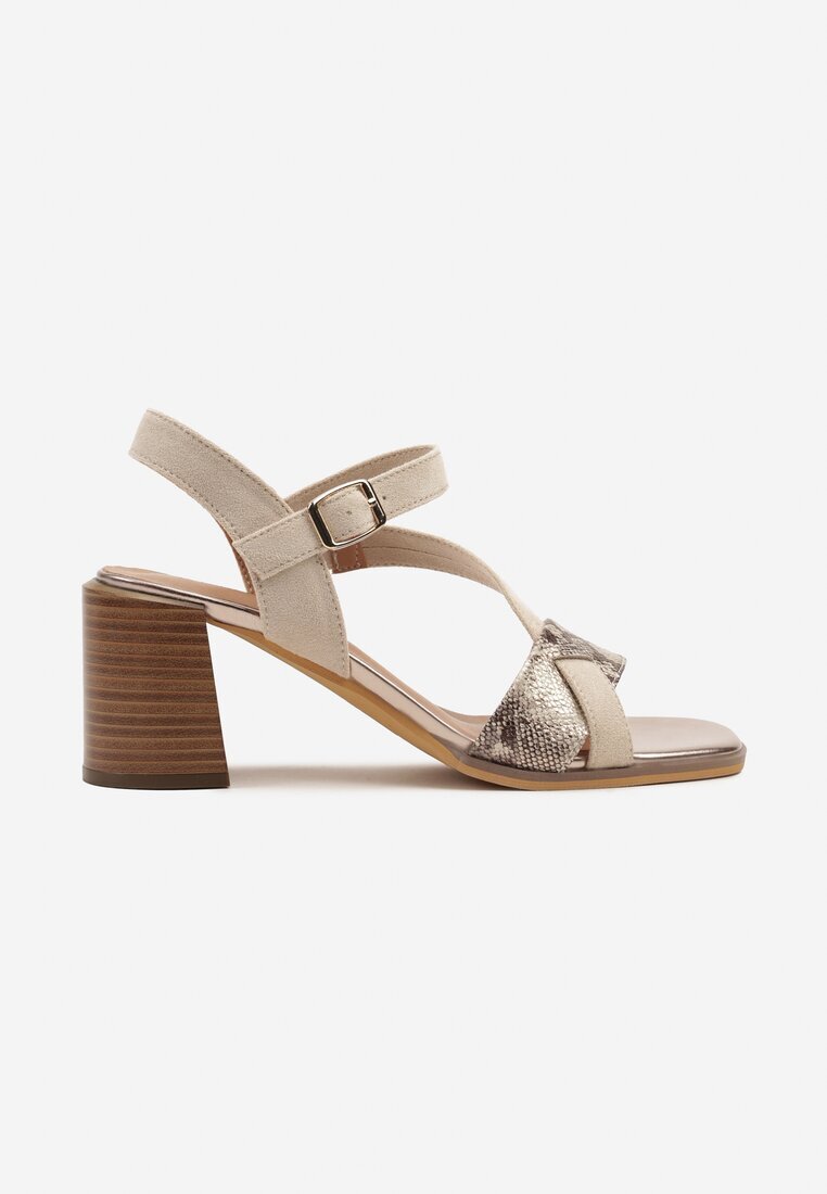 lady glory Sandale bej cu toc cu barete geometrice Mevica