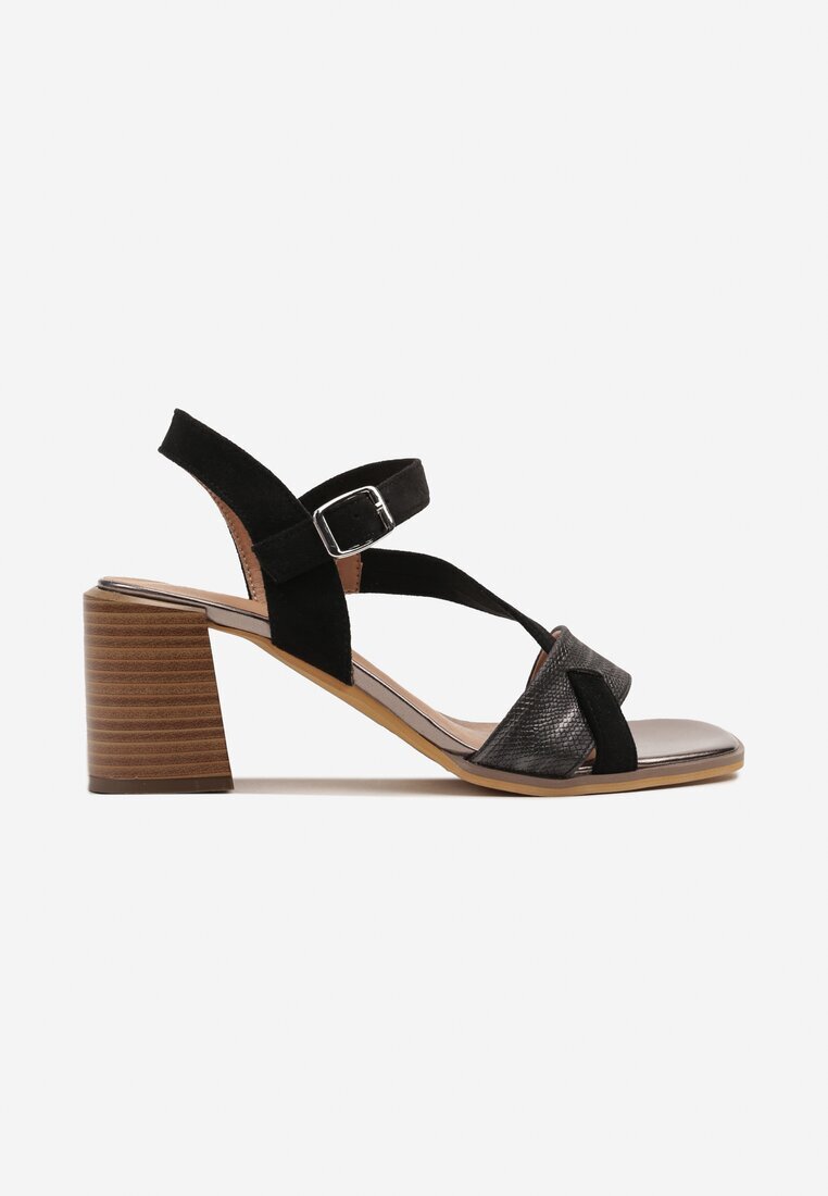 lady glory Sandale Negre cu Toc cu Barete Geometrice Mevica