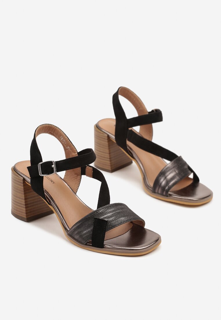 lady glory Sandale Negre cu Toc cu Barete Geometrice Mevica