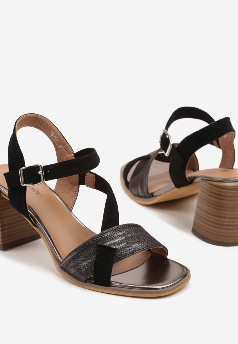 lady glory Sandale Negre cu Toc cu Barete Geometrice Mevica
