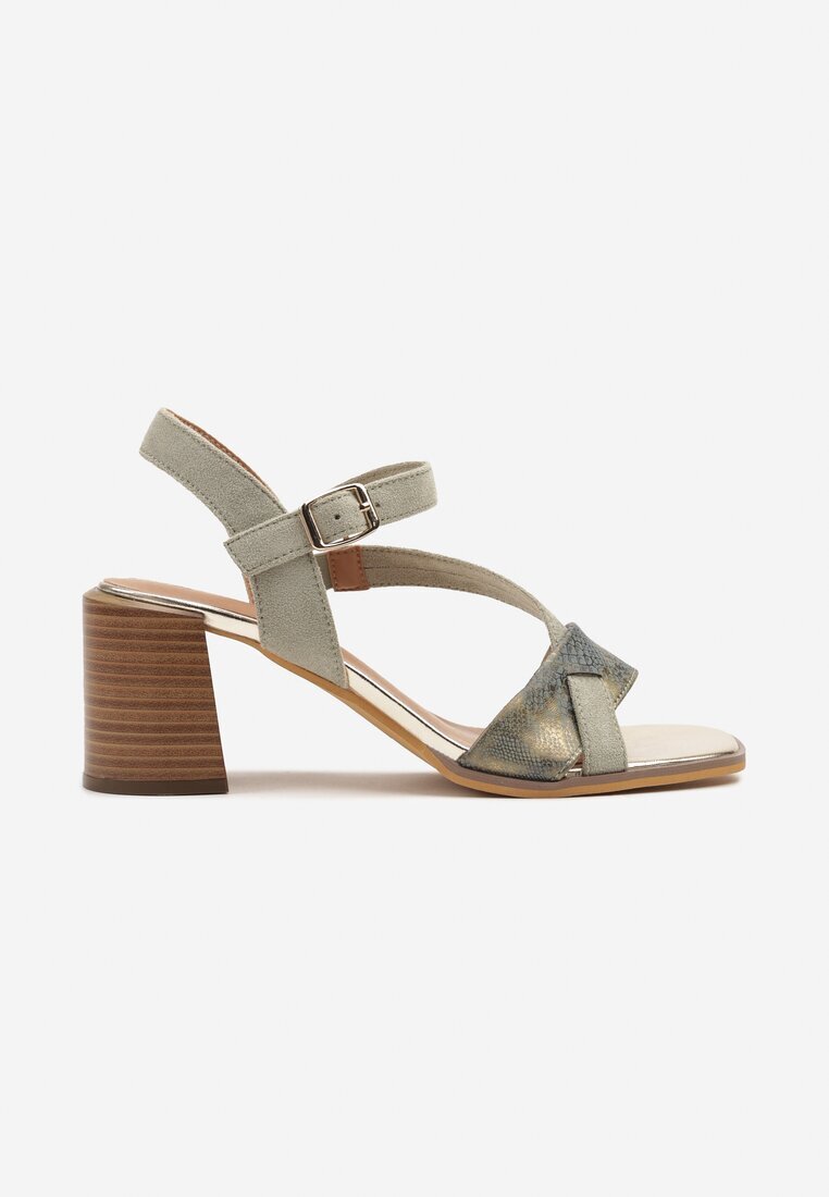 lady glory Sandale verzi cu toc cu barete geometrice Mevica