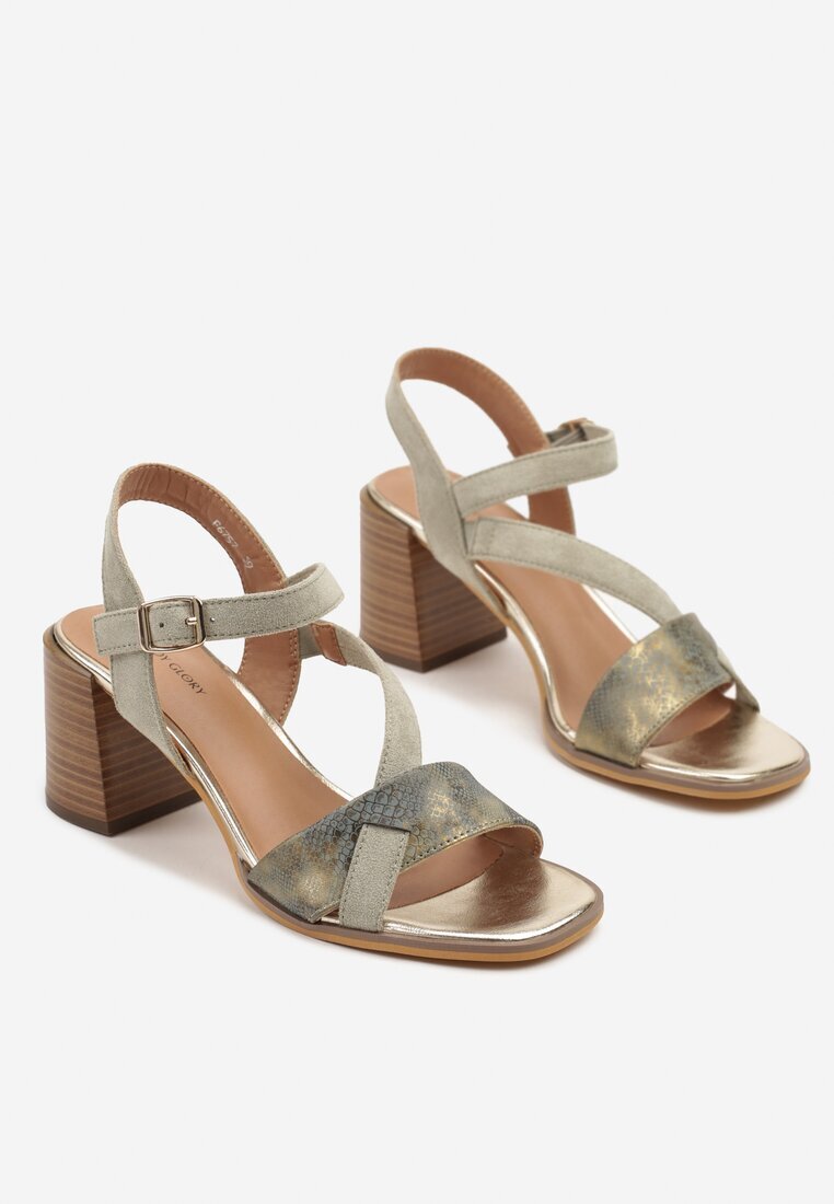 lady glory Sandale verzi cu toc cu barete geometrice Mevica